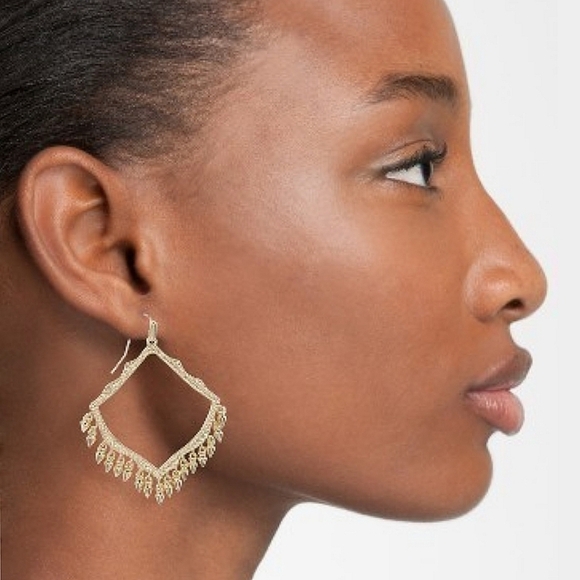 Kendra Scott Lacy Open Frame Drop Chandelier Earrings Spiked Fringe 14K gold-pla - Picture 1 of 9